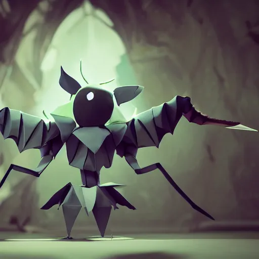 Image similar to Hornet from the game Hollow Knight made out of origami, 8k HD