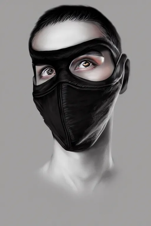 Image similar to hyper realistic digital art portrait of a young rogue thief wearing a black mask.