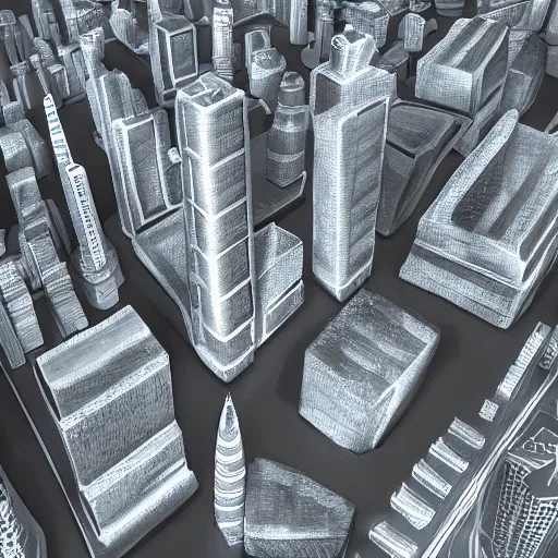 Image similar to futuristic city made of chalk, talc, quartz, aerial view