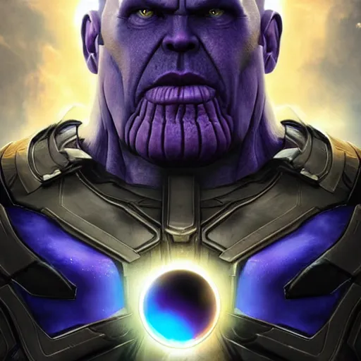 Image similar to thanos with the infinity gauntlet on a battlefield, artstation hall of fame gallery, editors choice, #1 digital painting of all time, most beautiful image ever created, emotionally evocative, greatest art ever made, lifetime achievement magnum opus masterpiece, the most amazing breathtaking image with the deepest message ever painted, a thing of beauty beyond imagination or words