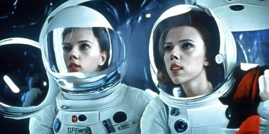 Prompt: Scarlett Johansson in a scene from 2001 a space odyssey