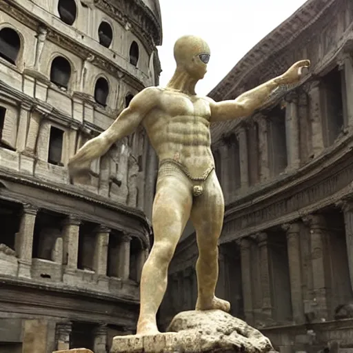 Prompt: ancient roman statue of spiderman in ancient rome.