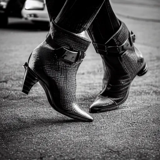 Image similar to a person wearing boots that are made from Lamborghini parts, ultrafine detail, sharp focus