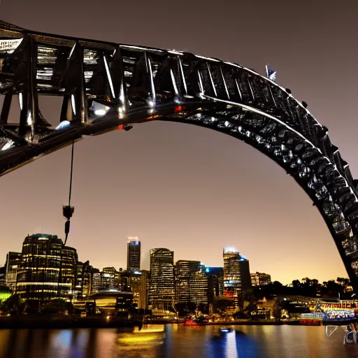 Image similar to sydney harbour bridge constructed from lego, canon eos r 3, 8 k, raw, unedited