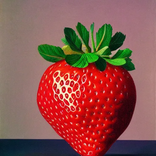 Prompt: painting of a strawberry by rene magritte, hd, 4 k, detailed, award winning