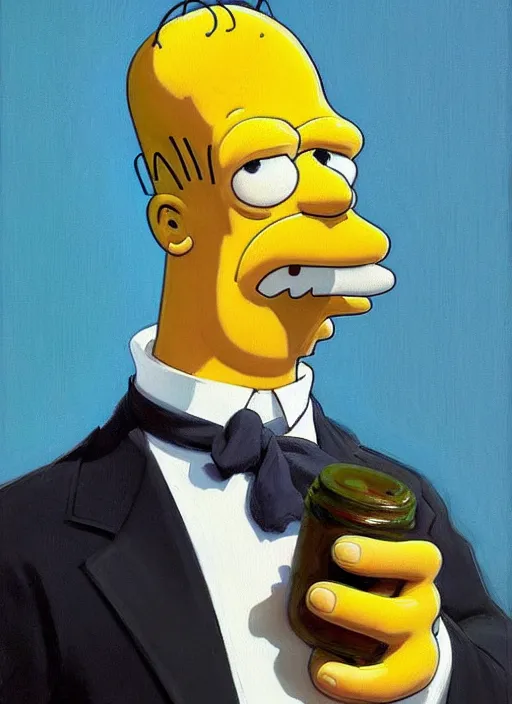 Image similar to portrait of homer simpson in the supermarket painted by Salvador Dali, calm, fantasy character portrait, dynamic pose, artwork by Jeremy Lipkin and Giuseppe Dangelico Pino and Michael Garmash and Rob Rey, very coherent asymmetrical artwork, sharp edges, perfect face, simple form, 100mm