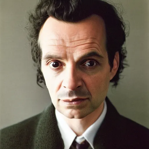 Image similar to Candid portrait photograph of Professor Moriarty, accurate face, correct face, symmetrical face, taken by Annie Leibovitz