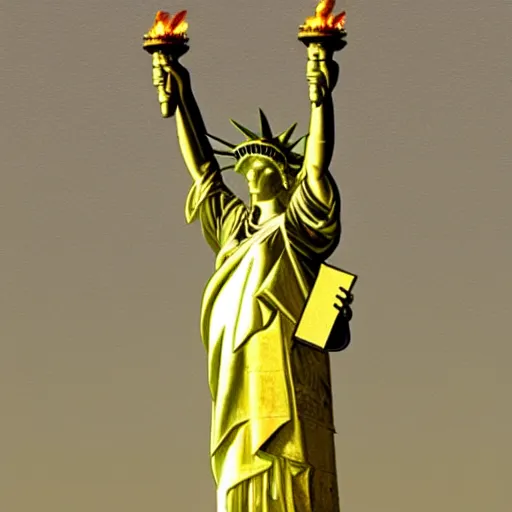 Image similar to The Statue of Liberty, made of gold