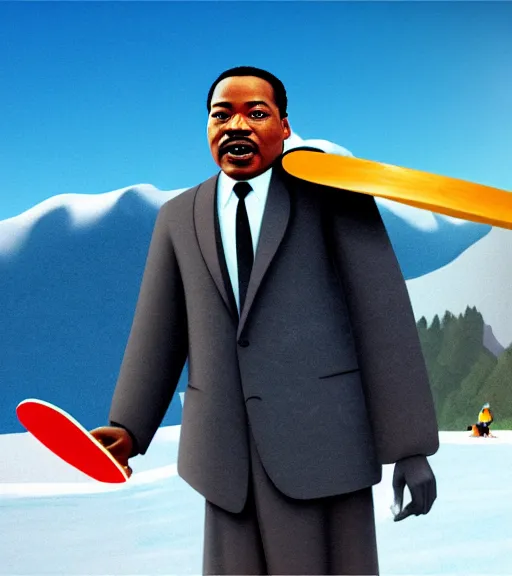 Image similar to martin luther king riding a snowboards in summer on the beach, photorealistic, 4 k, sharp, highly detailed,