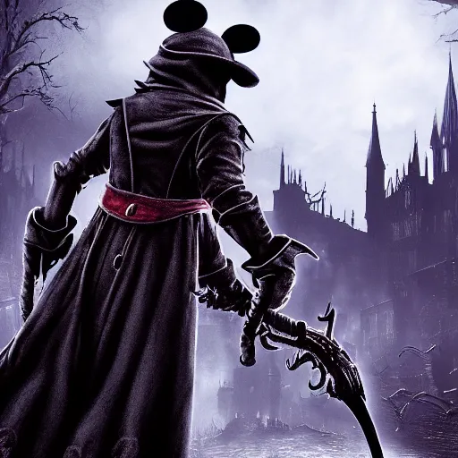 Image similar to ultrawide photo of mickey mouse in bloodborne, bloodborne concept art, 8 k