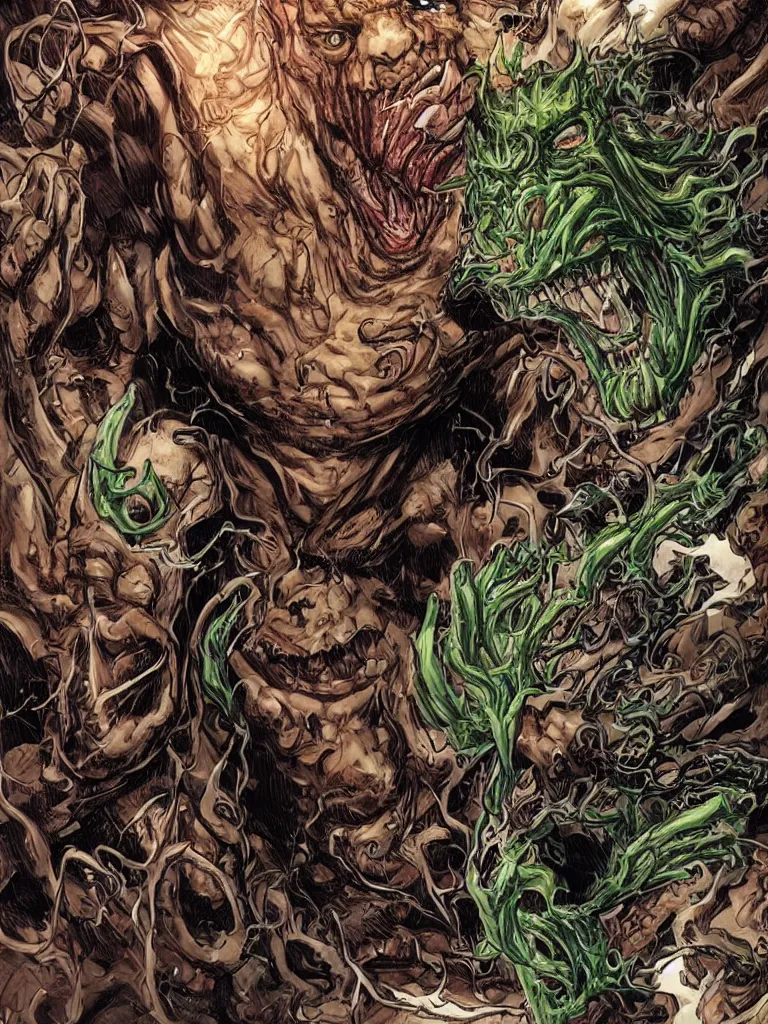 Image similar to a monstrous demon in an expensive three piece suit, with a gigantic mouth that is open - wide eating a lush green utopian city, intricate, elegant, highly detailed, smooth, sharp focus, detailed face, high contrast, graphic novel, art by ardian syaf and pepe larraz,