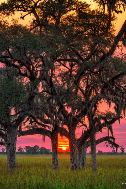 Prompt: A sprawling savannah at golden hour, as the sun sets on the horizon, in the style of bruce ricker