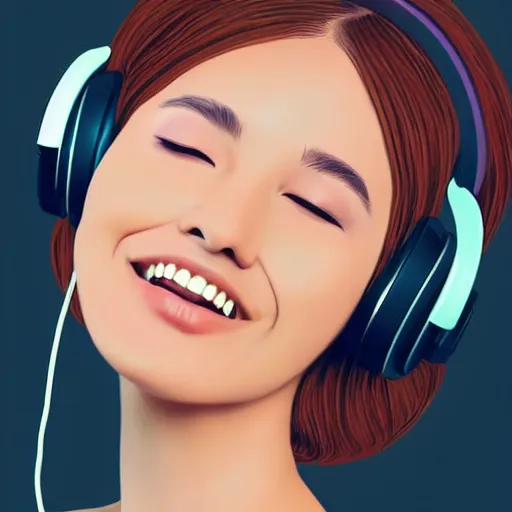 Image similar to an illustration of a beautiful woman listening to music and smiling by Dao Trong Le, highly detailed, digital art, trending on artstation