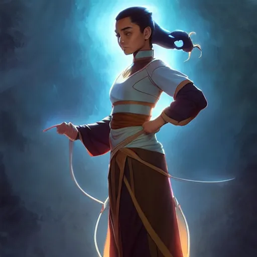 Image similar to Katara from avatar the last airbender, fantasy, intricate, elegant, highly detailed, digital painting, artstation, concept art, matte, sharp focus, illustration, art by Artgerm and Greg Rutkowski and Alphonse Mucha