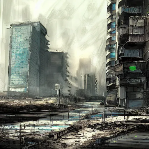 Image similar to seattle, abandoned and post - apocalyptic, concept art, digital painting