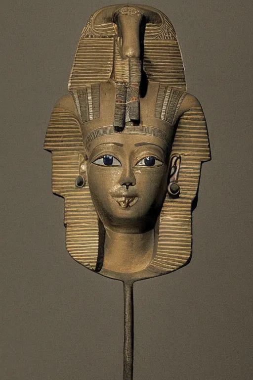 Image similar to a highly detailed beautiful portrait of a egyptian god with facial expression : happy in the style of philippe faraut.