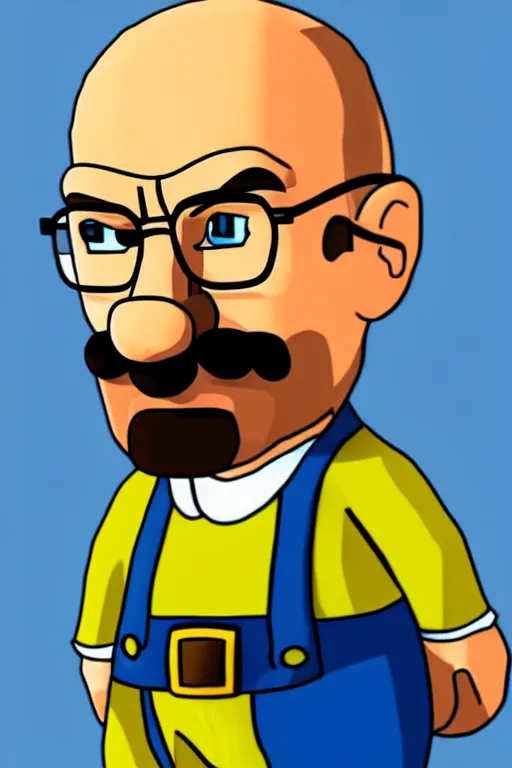 Image similar to walter white, in the style of super mario, highly detailed,