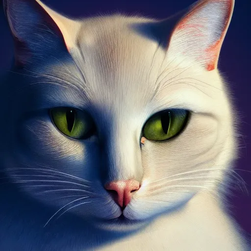 Image similar to a beautiful cat, aesthetic, oil painting, pale colors, high detail, 8 k, wide angle, octane render, trending on artstation,