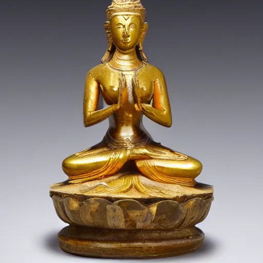 Prompt: marble and gold statue of a many - armed goddess sitting full lotus