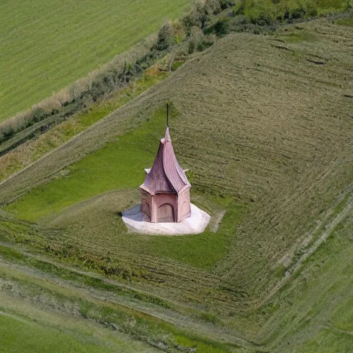 Image similar to Belltower of Burg Güssing in Südburgenland. Aerial photograph of landart installation by Christo Vladimirov Javacheff.