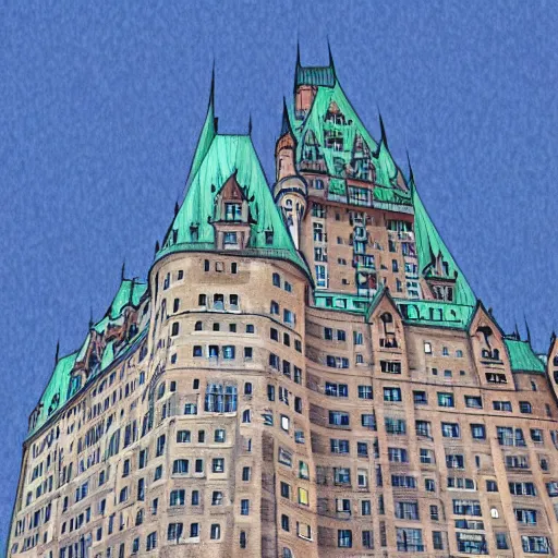 Prompt: Chateau Frontenac, devianart, lineart