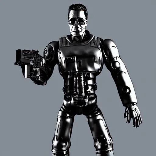 Image similar to The Terminator, in the style of Pixar animation. Full body 3D render. hdr.