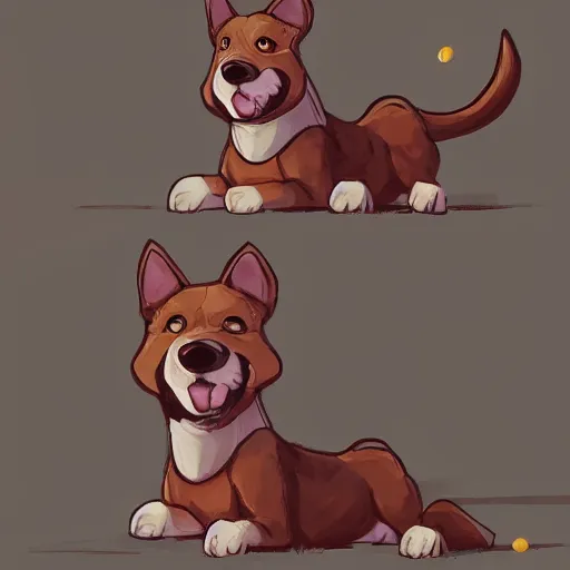 Image similar to A playful and fun-loving dog who loves nothing more than a good game of fetch or a belly rub. Despite their cheerful nature, they can't help but feel a little sad sometimes when they think about how their previous family abandoned them+happy+warm+artstation+smooth+rossdraws