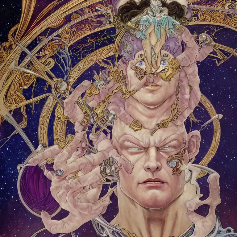 Image similar to portrait of Frieza made with porcelain by Jeff Easley and Peter Elson + beautiful eyes, beautiful face + symmetry face + border and embellishments inspiried by alphonse mucha, fractals in the background, galaxy + baroque, gothic, surreal + highly detailed, intricate complexity, epic composition, magical atmosphere + masterpiece, award winning + trending on artstation