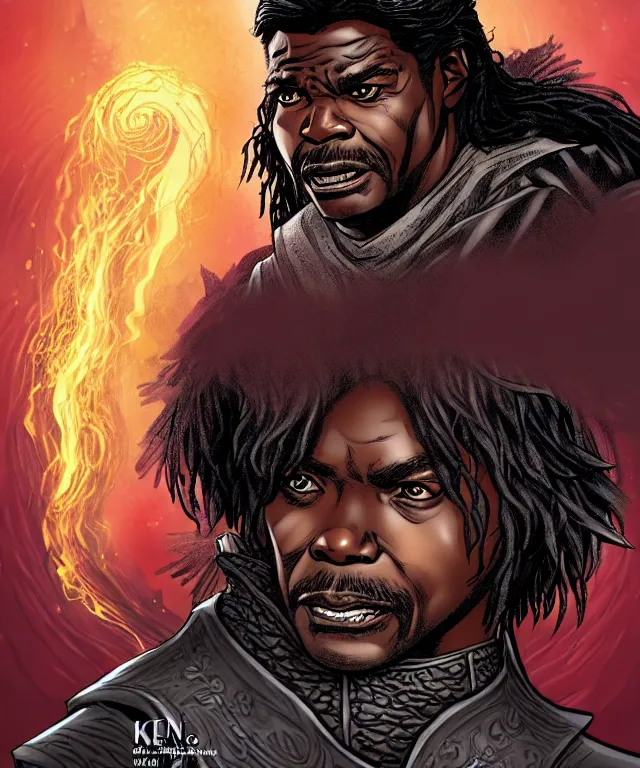 Prompt: a ( fantasy comic ) ( cover art ) portrait of ( the thing keith david ) in ( game of thrones ), digital illustration by ken taylor and sana takeda and kentaro miura, fine inking lines, vivid colors, dnd, photorealistic, hd, 4 k, trending on artstation