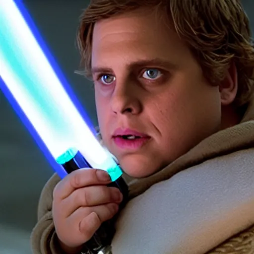 Image similar to jonah hill as luke skywalker in star wars episode 6, 8k resolution, full HD, cinematic lighting, award winning, anatomically correct