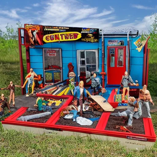 Prompt: 8 0's action figure playset of a trailer park with rednecks, realistic,