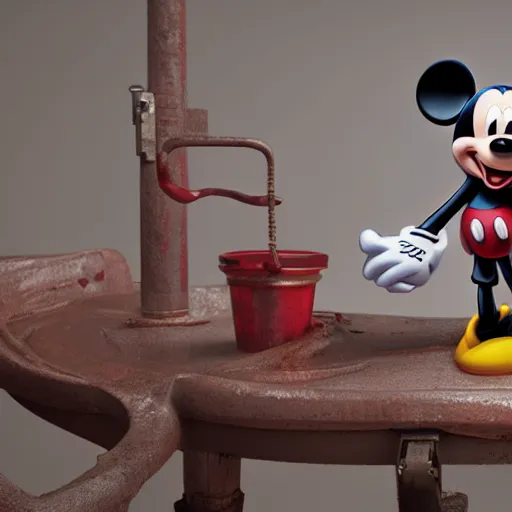 Prompt: mickey mouse, dissected by a group of network executives, on an operating table, octane render, cgstation, 3 d render, very detailed, mindblowing, blood and guts, gritty, wwi - n 9
