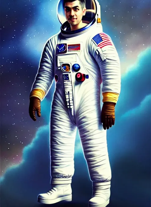 Image similar to astronaut in the style of stefan kostic, realistic, full body shot, wide angle, sharp focus, 8 k high definition, insanely detailed, intricate, elegant, art by stanley lau and artgerm, floating embers