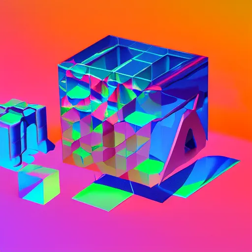 Prompt: a collage of different shapes and sizes of objects, a 3D render by Bedwyr Williams, behance contest winner, crystal cubism, vaporwave, synthwave, y2k aesthetic