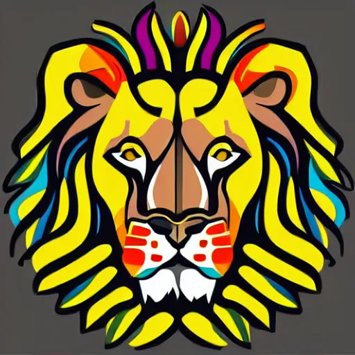 Prompt: lion subject, sticker, highly detailed, colorful, illustration, smooth and clean vector curves, no jagged lines, vector art, logo