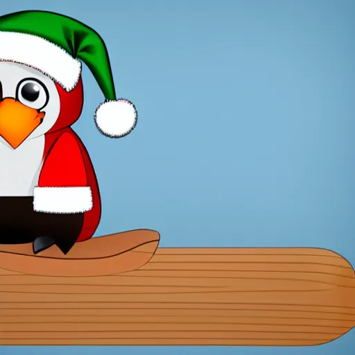 Prompt: penguin in santa hat on skateboard