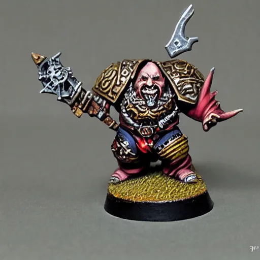 Image similar to chaos dwarf smith from warhammer fantasy : : head and torso oil painting