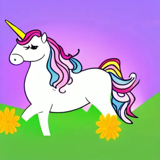 Prompt: A nice Unicorn with a simple rounded line in a meadow