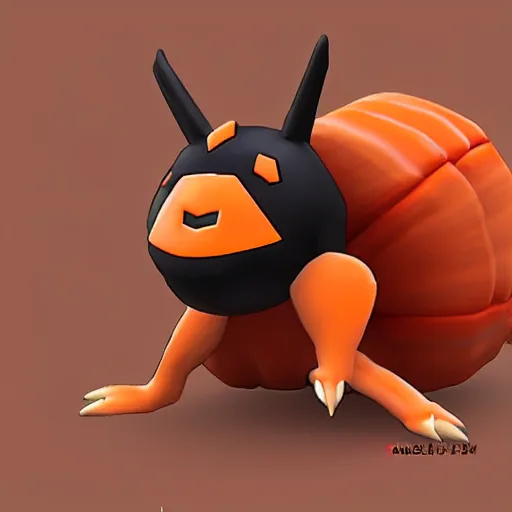 Image similar to A pokemon that looks like a pumpkin, The whole is a big beetle，Trending on art station. Unreal engine.