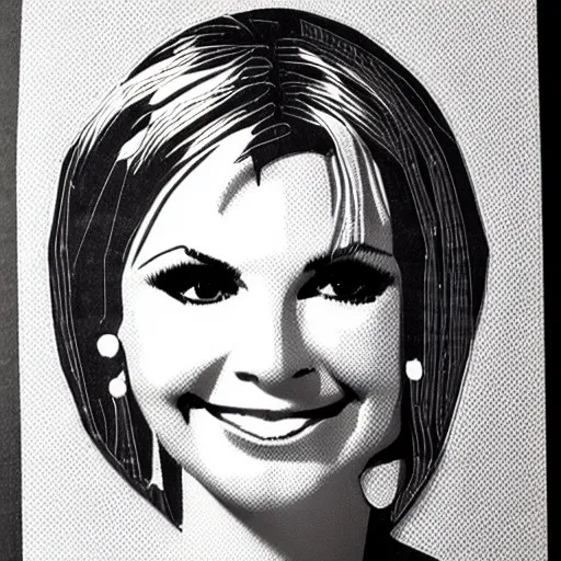 Image similar to a stylized cut paper portrait of olivia newton - john