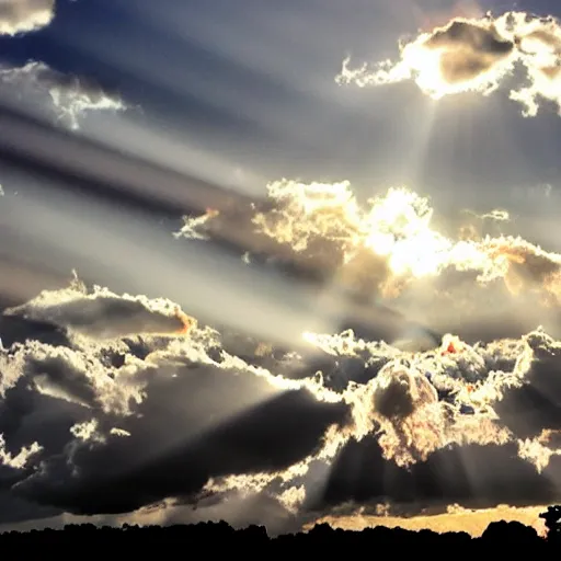 Image similar to god giving a thums up through the clouds. sunshine rays