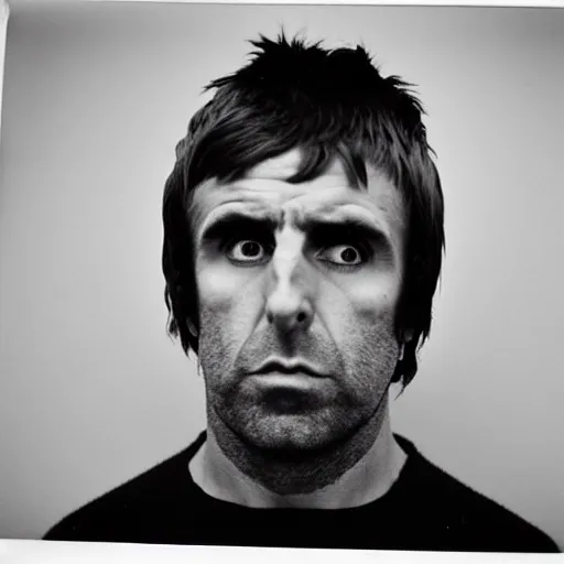 Image similar to Mugshot Portrait of Liam Gallagher, taken in the 1970s, photo taken on a 1970s polaroid camera, grainy, real life, hyperrealistic, ultra realistic, realistic, highly detailed, epic, HD quality, 8k resolution, body and headshot, film still, front facing, front view, headshot and bodyshot, detailed face, very detailed face