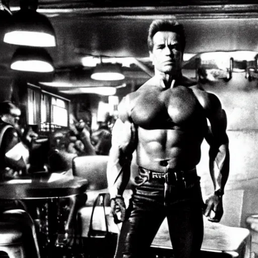 Image similar to the Arnold Schwarzenegger as the Terminator in a bar