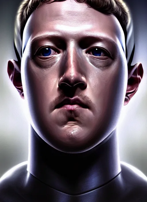 Image similar to mark zuckerberg as male android from i robot!!!, lifeless, portrait, intricate, highly detailed, digital painting, artstation, concept art, wallpaper, smooth, sharp focus, illustration, art by h. r. giger and artgerm and greg rutkowski and alphonse mucha