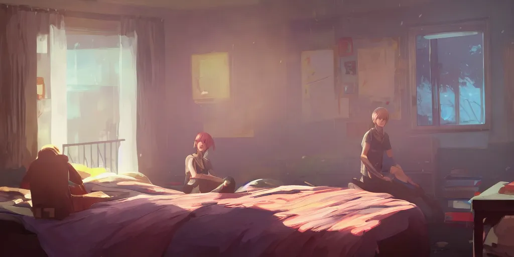 Image similar to an environmental concept art of life is strange, chloe price, bedroom interior, highly detailed, environmental light, close up, cinematic by francis tneh and ilya kuvshinov