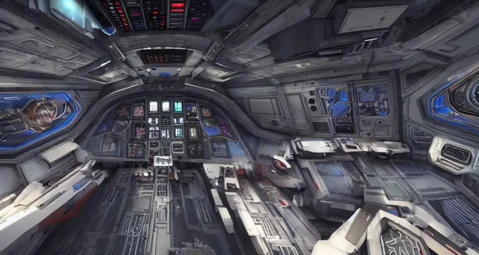Prompt: the view from the cockpit of a starship cockpit by elite dangerous, kitbash 3 d texture vibrant, colorful, utopian scifi spaceship inspired by jupiter ascending, the culture, matrix, star wars, ilm, star citizen halo, mass effect, starship troopers, elysium, the expanse, daz, high tech research, artstation, cryengine, frostbite engine