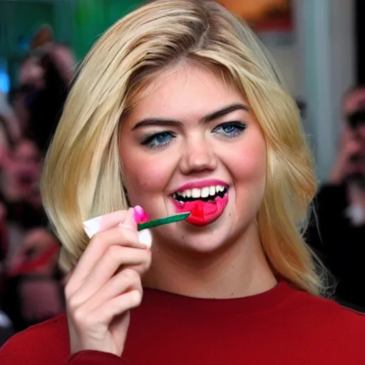 Prompt: Kate Upton licking a lollipop