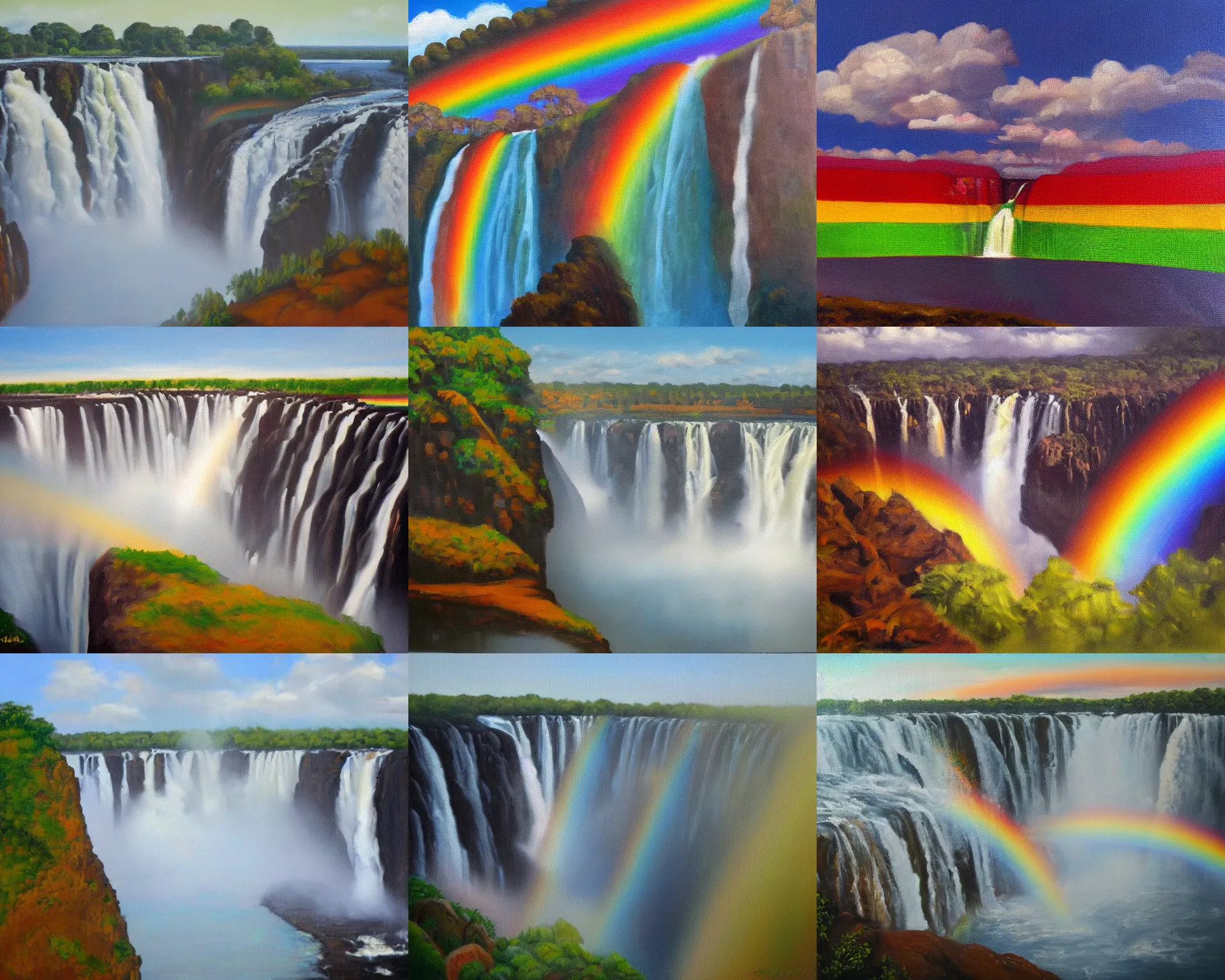 Prompt: a rainbow at victoria falls, oil on canvas