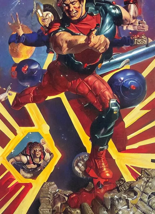 Image similar to full body and head portrait of javier badren as galactacus, dynamic action, painted by norman rockwell and phil hale and greg staples and tom lovell and frank schoonover and jack kirby