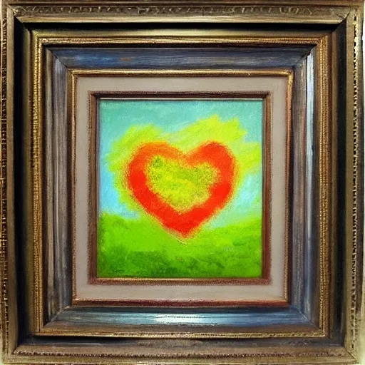 Image similar to beautiful impressionist painting of companion cube heart on side